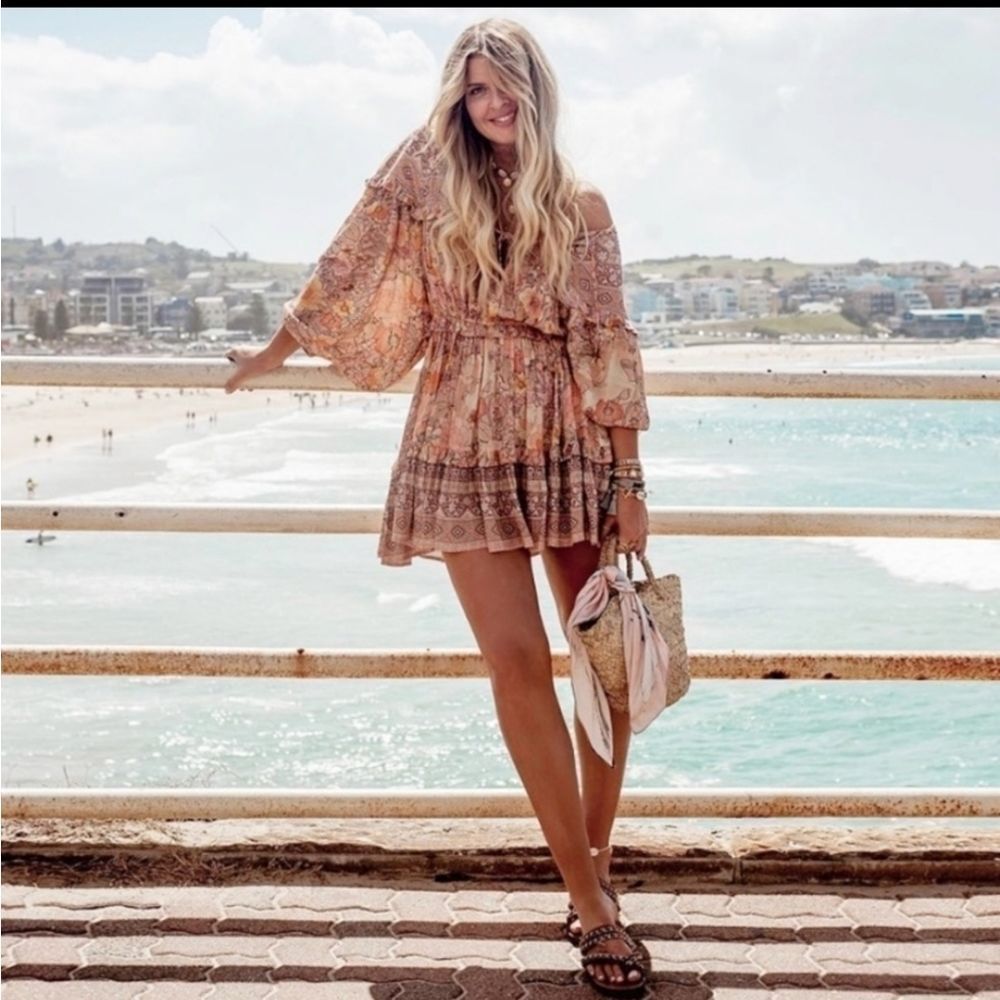 Gypsy Boho Floral Champagne And Pink Dress - Picture 14 of 14